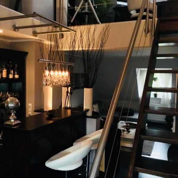 Interior renovation work in progress with tools and materials